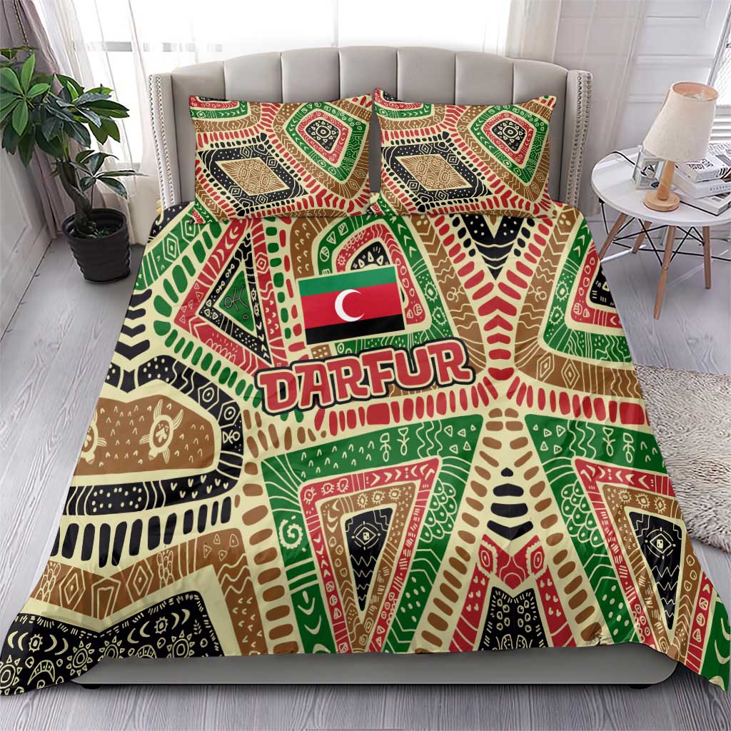 Darfur Sudan Bedding Set with Red Green Beige Tribal Pattern - Wonder Print Shop