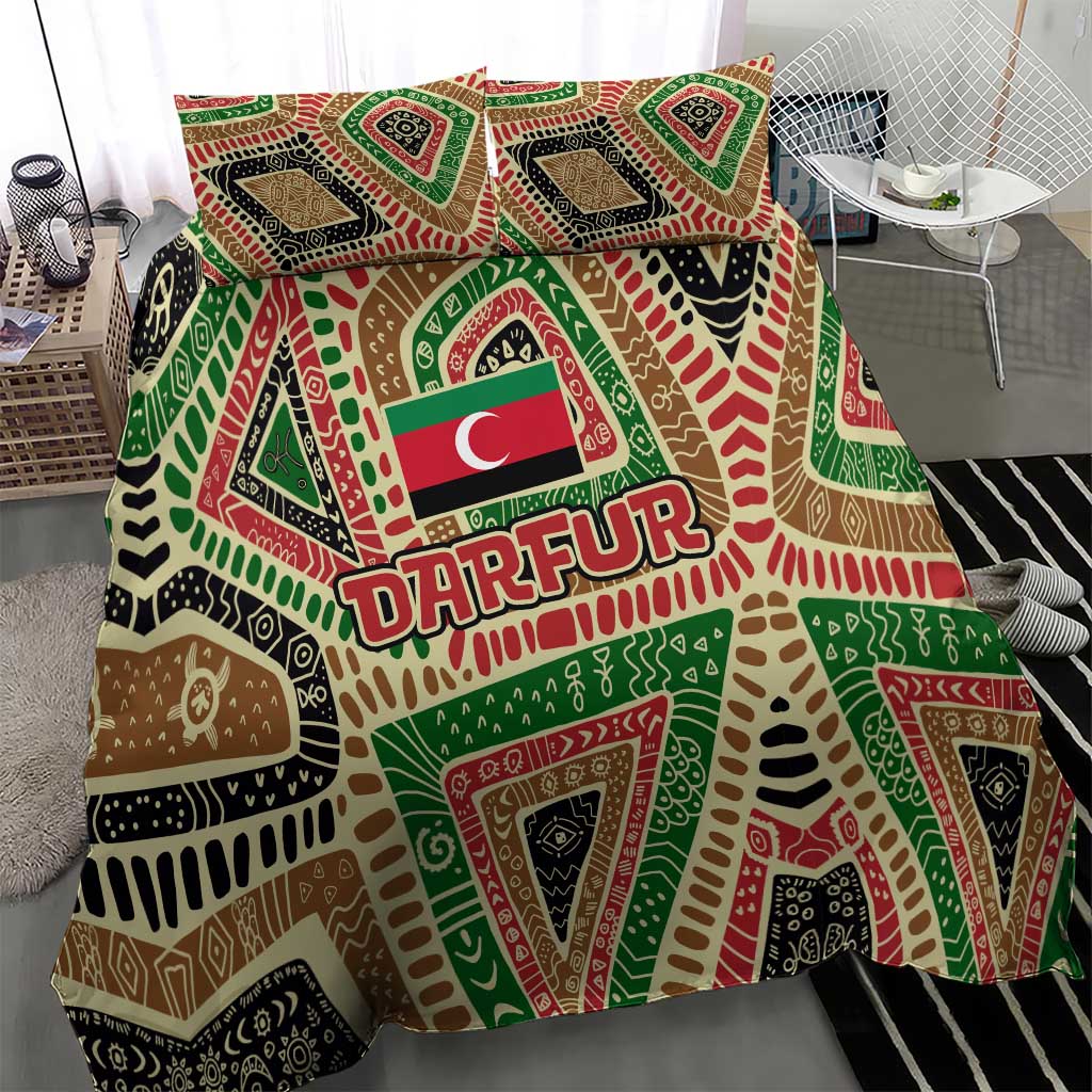 Darfur Sudan Bedding Set with Red Green Beige Tribal Pattern - Wonder Print Shop