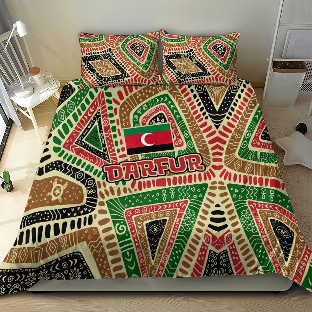 Darfur Sudan Bedding Set with Red Green Beige Tribal Pattern - Wonder Print Shop