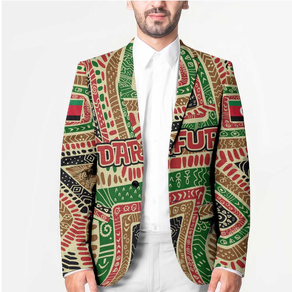 Darfur Sudan Blazer with Red Green Beige Tribal Pattern - Wonder Print Shop