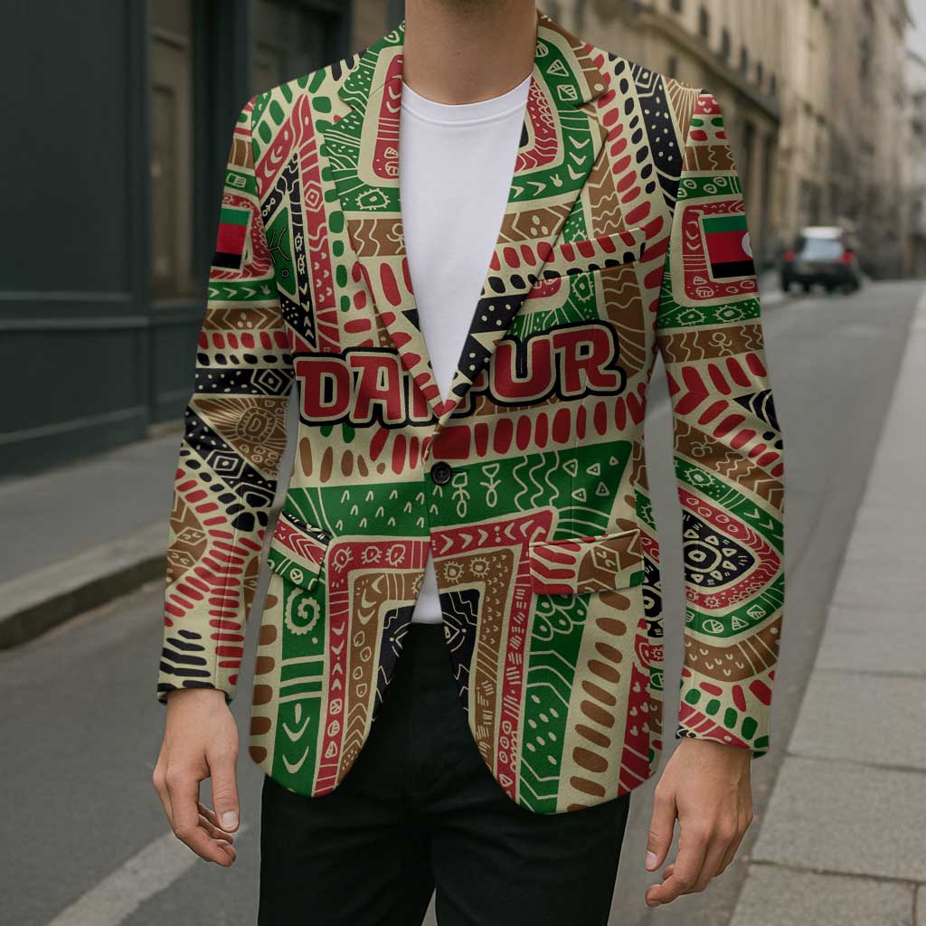 Darfur Sudan Blazer with Red Green Beige Tribal Pattern - Wonder Print Shop