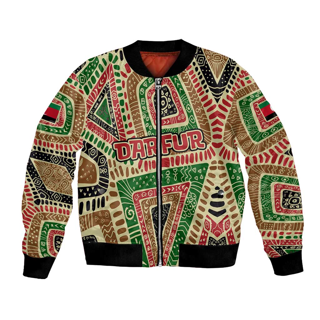 Darfur Sudan Bomber Jacket with Red Green Beige Tribal Pattern - Wonder Print Shop