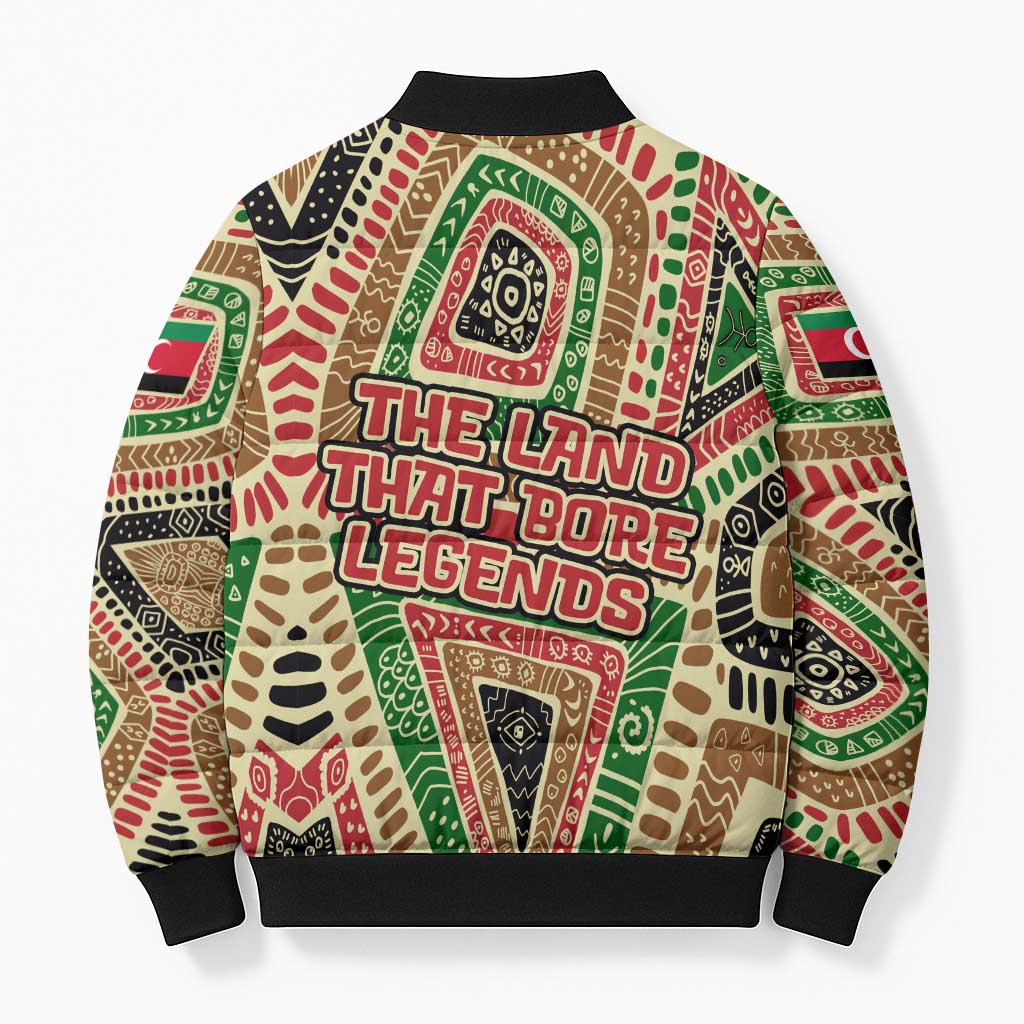 Darfur Sudan Bomber Puffer Jacket with Red Green Beige Tribal Pattern - Wonder Print Shop