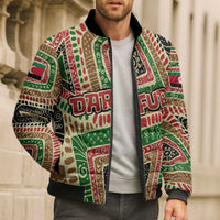 Darfur Sudan Bomber Puffer Jacket with Red Green Beige Tribal Pattern - Wonder Print Shop