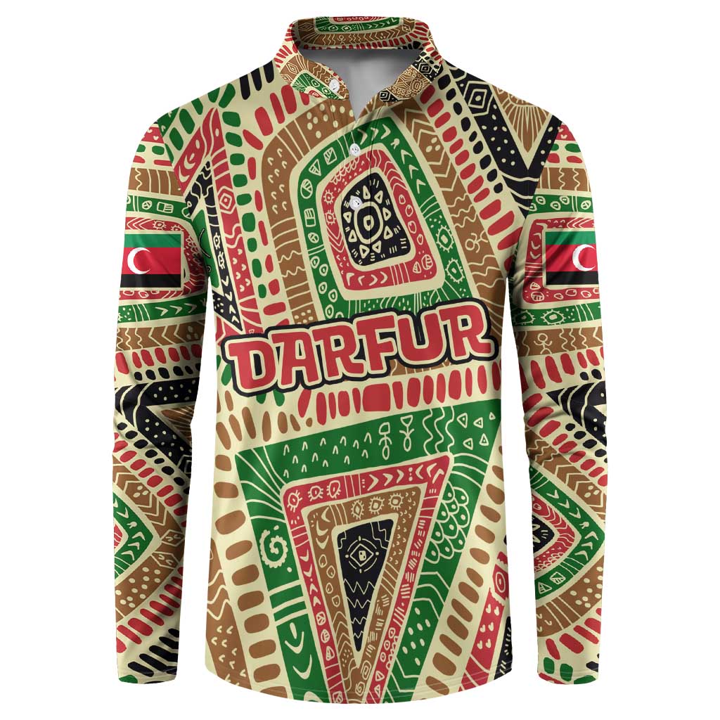 Darfur Sudan Button Sweatshirt with Red Green Beige Tribal Pattern - Wonder Print Shop