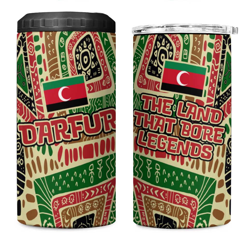Darfur Sudan 4 in 1 Can Cooler Tumbler with Red Green Beige Tribal Pattern - Wonder Print Shop