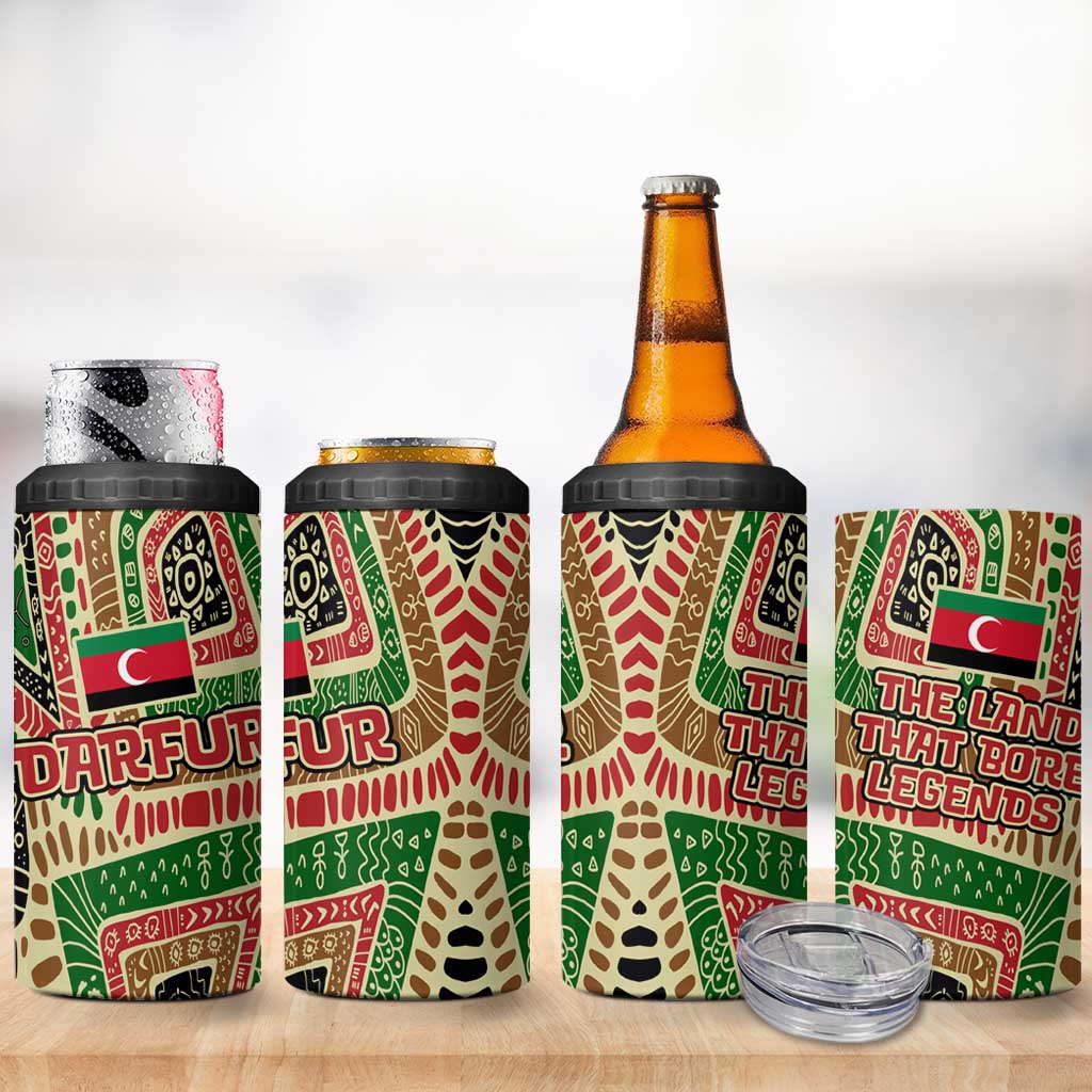 Darfur Sudan 4 in 1 Can Cooler Tumbler with Red Green Beige Tribal Pattern - Wonder Print Shop
