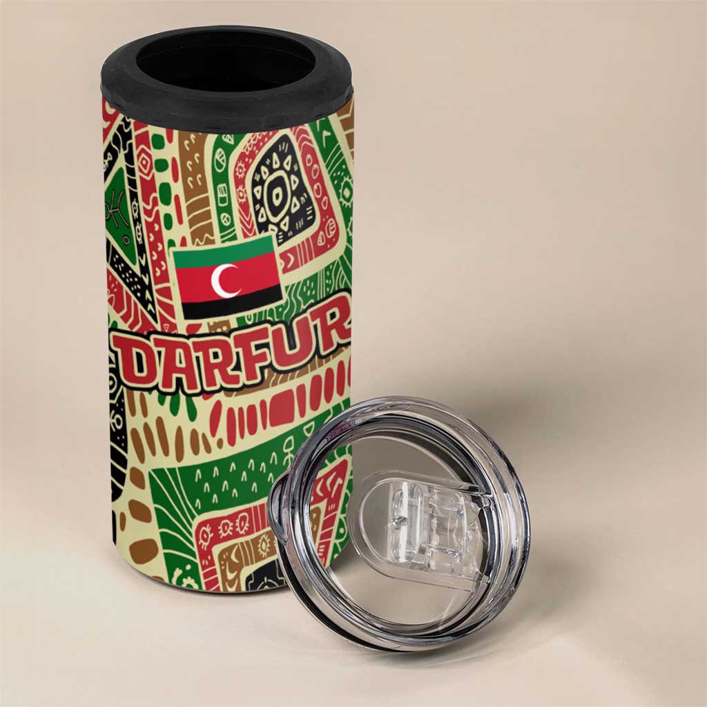 Darfur Sudan 4 in 1 Can Cooler Tumbler with Red Green Beige Tribal Pattern - Wonder Print Shop