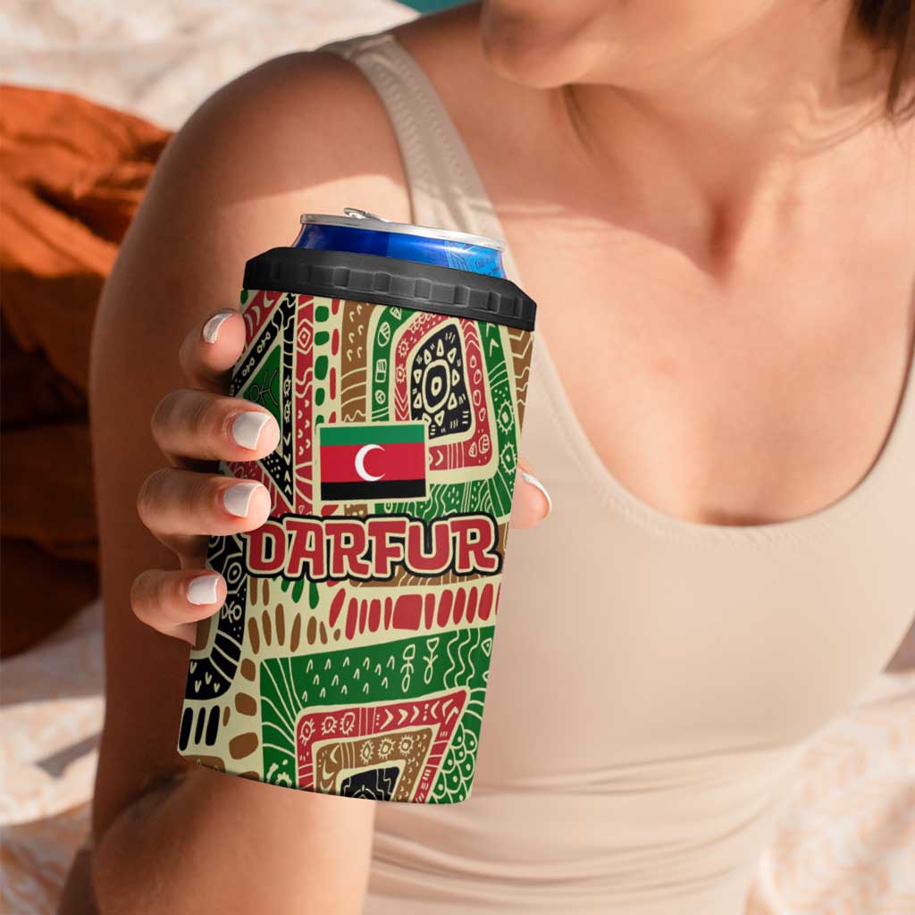 Darfur Sudan 4 in 1 Can Cooler Tumbler with Red Green Beige Tribal Pattern - Wonder Print Shop