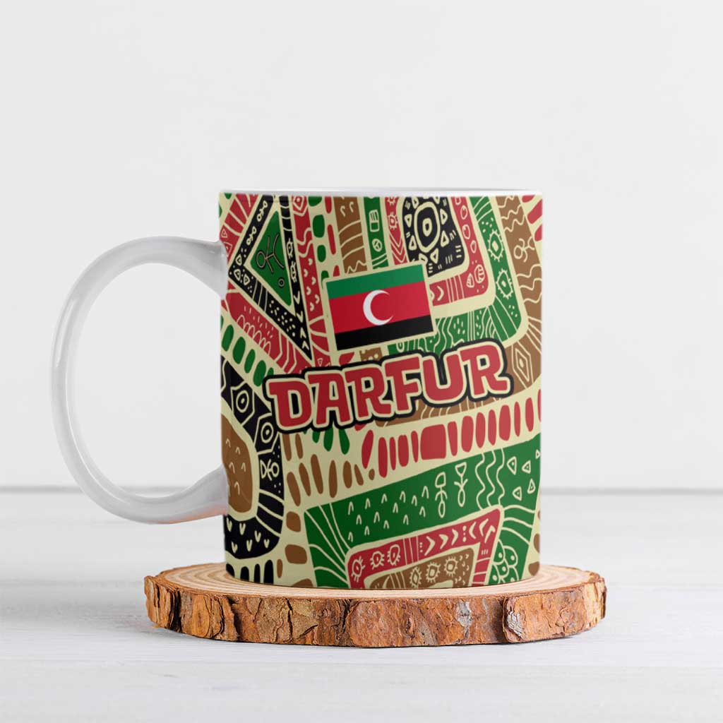 Darfur Sudan Ceramic Mug with Red Green Beige Tribal Pattern - Wonder Print Shop