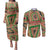 Darfur Sudan Couples Matching Puletasi and Long Sleeve Button Shirt with Red Green Beige Tribal Pattern - Wonder Print Shop