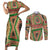 Darfur Sudan Couples Matching Short Sleeve Bodycon Dress and Long Sleeve Button Shirt with Red Green Beige Tribal Pattern - Wonder Print Shop