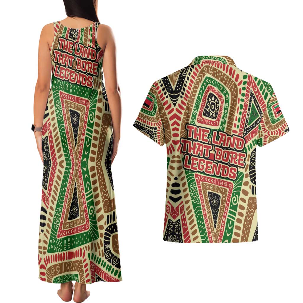 Darfur Sudan Couples Matching Tank Maxi Dress and Hawaiian Shirt with Red Green Beige Tribal Pattern - Wonder Print Shop