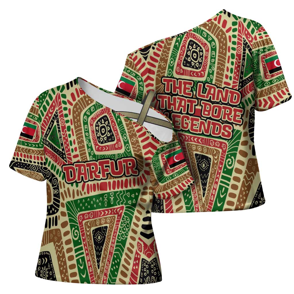 Darfur Sudan Cross Shoulder Shirt with Red Green Beige Tribal Pattern - Wonder Print Shop