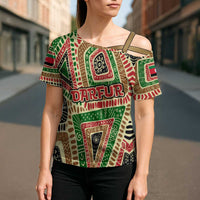 Darfur Sudan Cross Shoulder Shirt with Red Green Beige Tribal Pattern - Wonder Print Shop