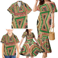 Darfur Sudan Family Matching Mermaid Dress and Hawaiian Shirt with Red Green Beige Tribal Pattern - Wonder Print Shop