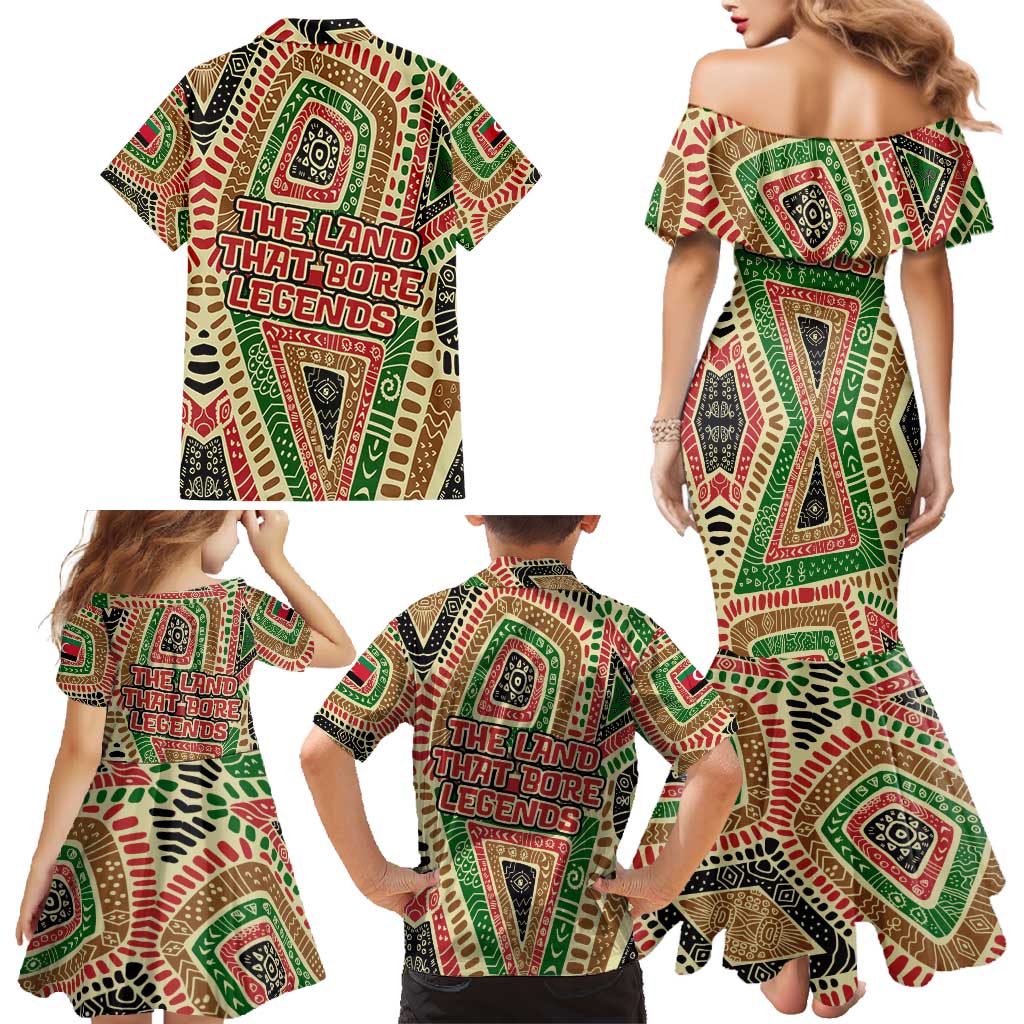Darfur Sudan Family Matching Mermaid Dress and Hawaiian Shirt with Red Green Beige Tribal Pattern - Wonder Print Shop