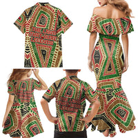 Darfur Sudan Family Matching Mermaid Dress and Hawaiian Shirt with Red Green Beige Tribal Pattern - Wonder Print Shop