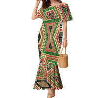 Darfur Sudan Family Matching Mermaid Dress and Hawaiian Shirt with Red Green Beige Tribal Pattern - Wonder Print Shop