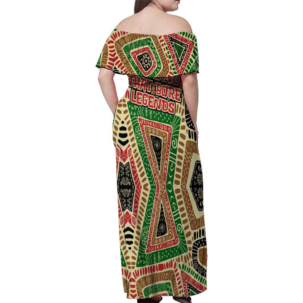 Darfur Sudan Family Matching Off Shoulder Maxi Dress and Hawaiian Shirt with Red Green Beige Tribal Pattern - Wonder Print Shop