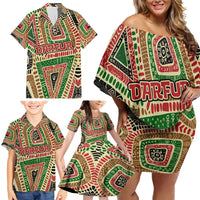 Darfur Sudan Family Matching Off Shoulder Short Dress and Hawaiian Shirt with Red Green Beige Tribal Pattern - Wonder Print Shop