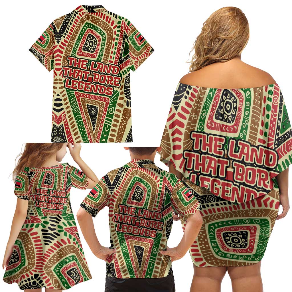 Darfur Sudan Family Matching Off Shoulder Short Dress and Hawaiian Shirt with Red Green Beige Tribal Pattern - Wonder Print Shop