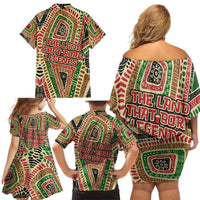 Darfur Sudan Family Matching Off Shoulder Short Dress and Hawaiian Shirt with Red Green Beige Tribal Pattern - Wonder Print Shop