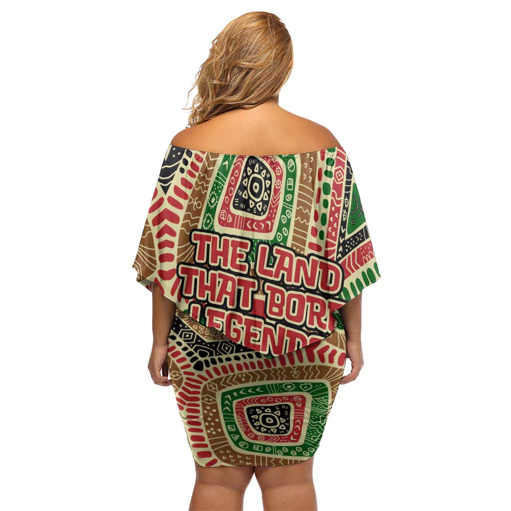 Darfur Sudan Family Matching Off Shoulder Short Dress and Hawaiian Shirt with Red Green Beige Tribal Pattern - Wonder Print Shop