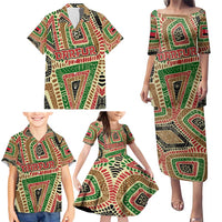 Darfur Sudan Family Matching Puletasi and Hawaiian Shirt with Red Green Beige Tribal Pattern - Wonder Print Shop