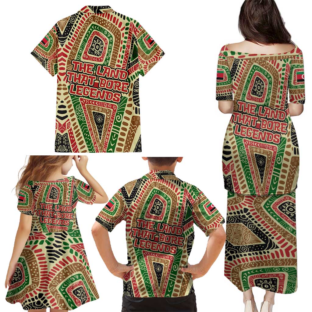 Darfur Sudan Family Matching Puletasi and Hawaiian Shirt with Red Green Beige Tribal Pattern - Wonder Print Shop