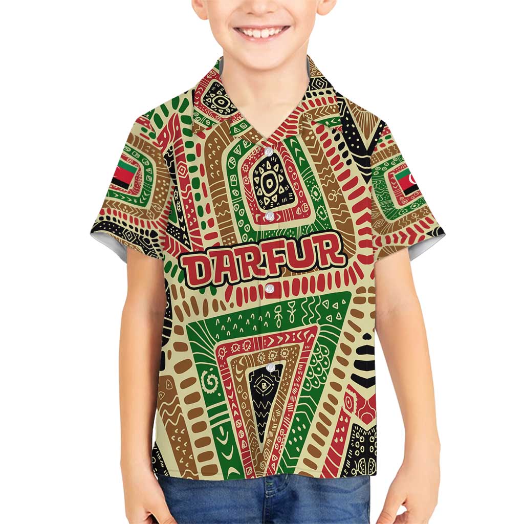 Darfur Sudan Family Matching Puletasi and Hawaiian Shirt with Red Green Beige Tribal Pattern - Wonder Print Shop
