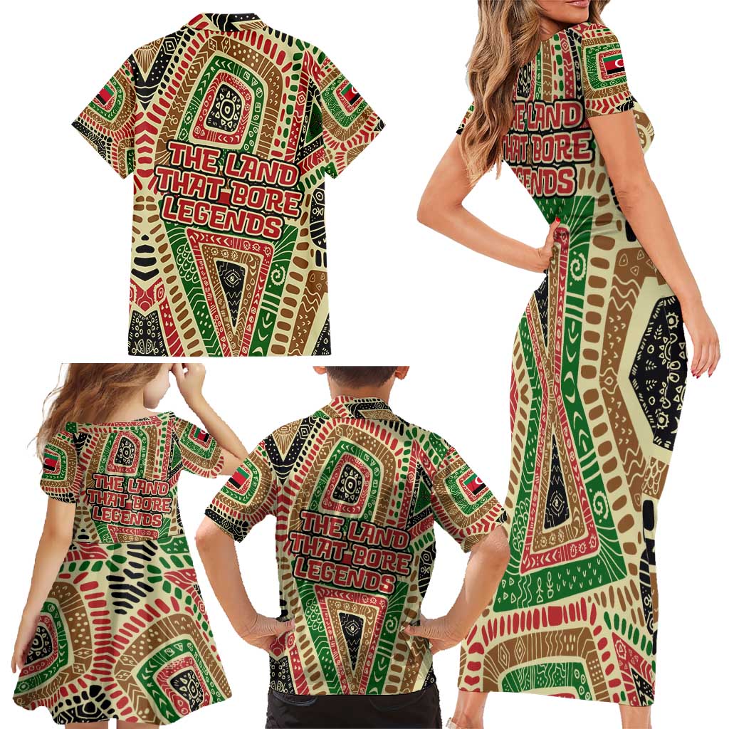 Darfur Sudan Family Matching Short Sleeve Bodycon Dress and Hawaiian Shirt with Red Green Beige Tribal Pattern - Wonder Print Shop