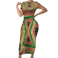 Darfur Sudan Family Matching Short Sleeve Bodycon Dress and Hawaiian Shirt with Red Green Beige Tribal Pattern - Wonder Print Shop