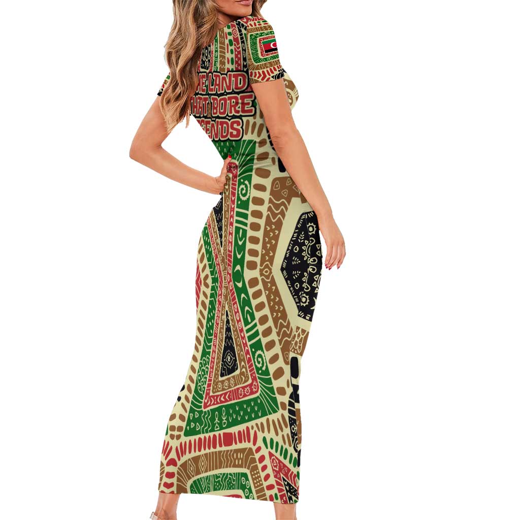 Darfur Sudan Family Matching Short Sleeve Bodycon Dress and Hawaiian Shirt with Red Green Beige Tribal Pattern - Wonder Print Shop