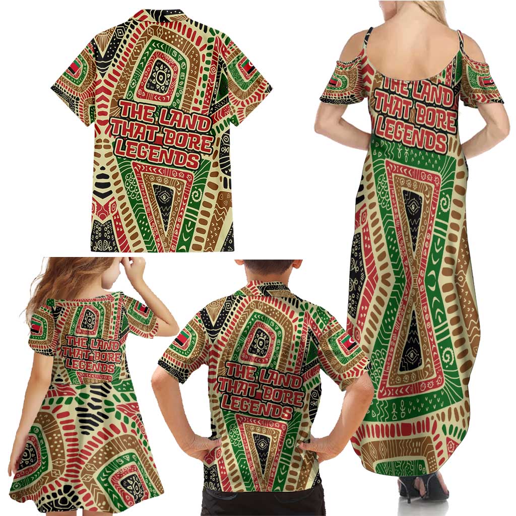 Darfur Sudan Family Matching Summer Maxi Dress and Hawaiian Shirt with Red Green Beige Tribal Pattern - Wonder Print Shop