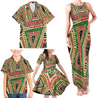Darfur Sudan Family Matching Tank Maxi Dress and Hawaiian Shirt with Red Green Beige Tribal Pattern - Wonder Print Shop