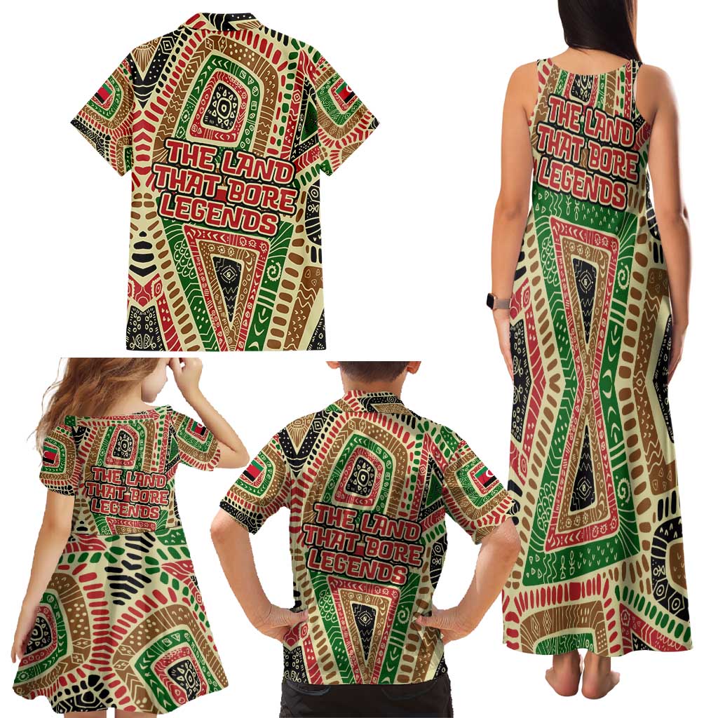 Darfur Sudan Family Matching Tank Maxi Dress and Hawaiian Shirt with Red Green Beige Tribal Pattern - Wonder Print Shop