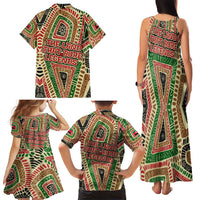 Darfur Sudan Family Matching Tank Maxi Dress and Hawaiian Shirt with Red Green Beige Tribal Pattern - Wonder Print Shop
