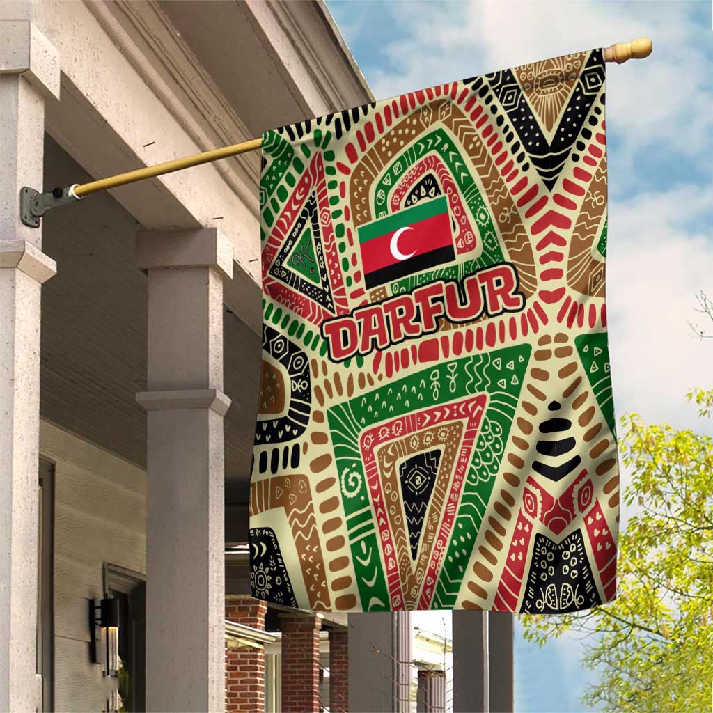 Darfur Sudan Garden Flag with Red Green Beige Tribal Pattern - Wonder Print Shop