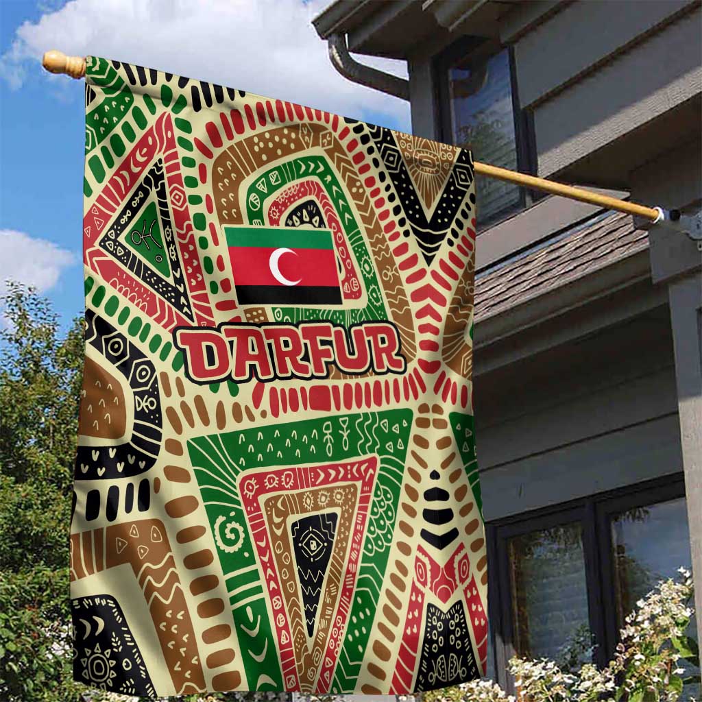 Darfur Sudan Garden Flag with Red Green Beige Tribal Pattern - Wonder Print Shop
