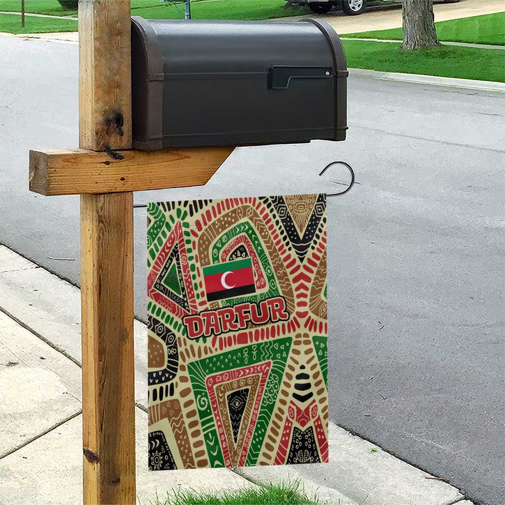 Darfur Sudan Garden Flag with Red Green Beige Tribal Pattern - Wonder Print Shop