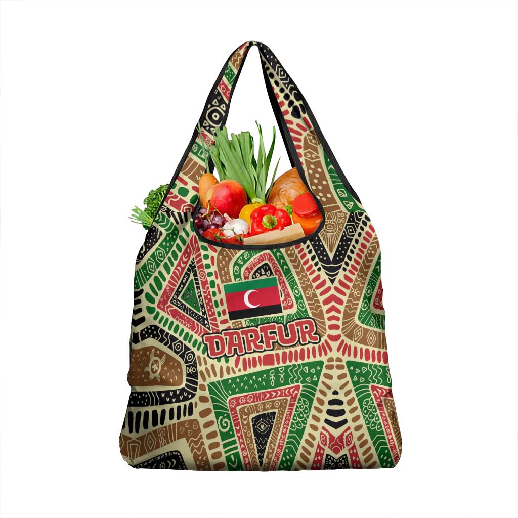Darfur Sudan Grocery Bag with Red Green Beige Tribal Pattern - Wonder Print Shop