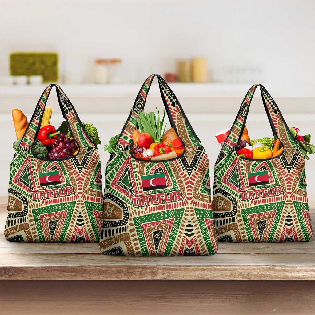 Darfur Sudan Grocery Bag with Red Green Beige Tribal Pattern - Wonder Print Shop