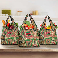Darfur Sudan Grocery Bag with Red Green Beige Tribal Pattern - Wonder Print Shop