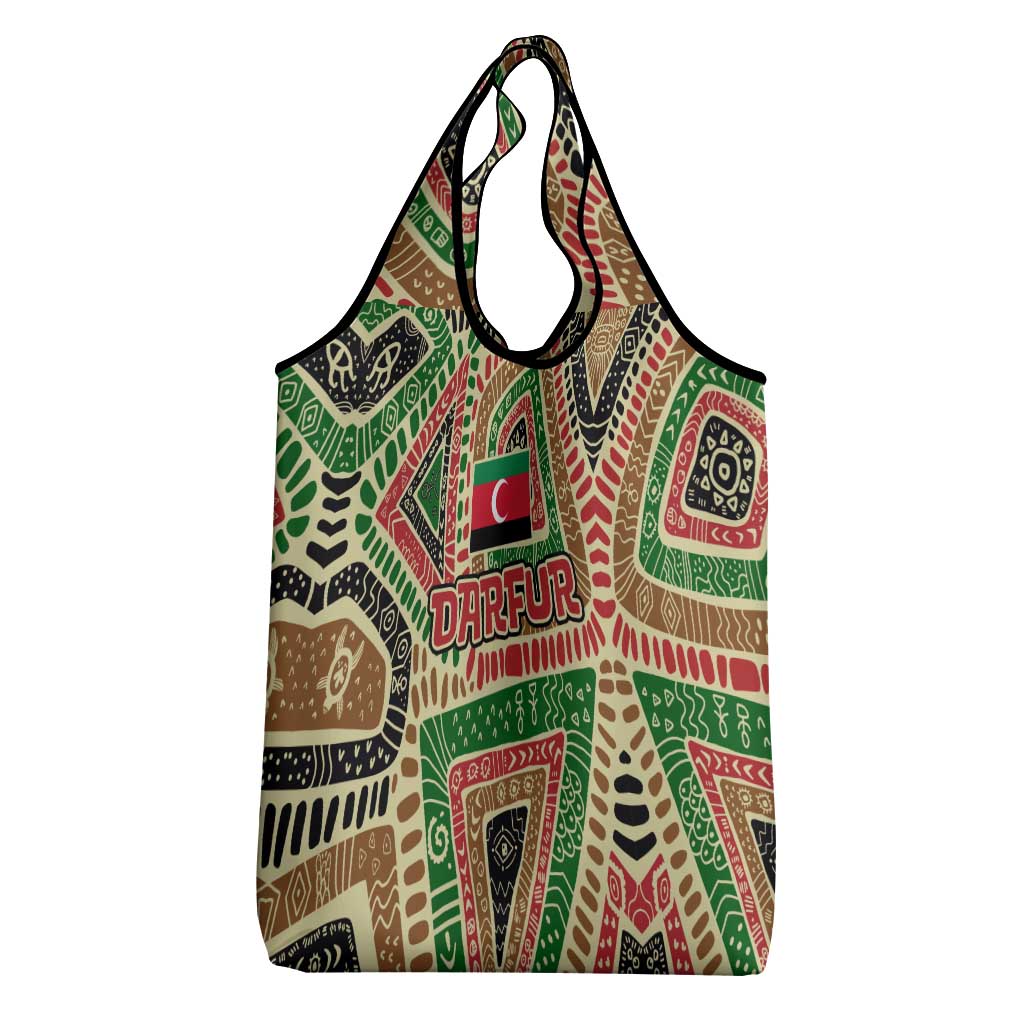 Darfur Sudan Grocery Bag with Red Green Beige Tribal Pattern - Wonder Print Shop