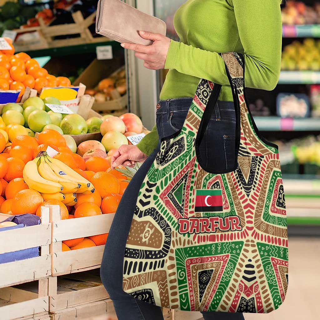 Darfur Sudan Grocery Bag with Red Green Beige Tribal Pattern - Wonder Print Shop