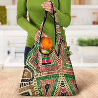 Darfur Sudan Grocery Bag with Red Green Beige Tribal Pattern - Wonder Print Shop