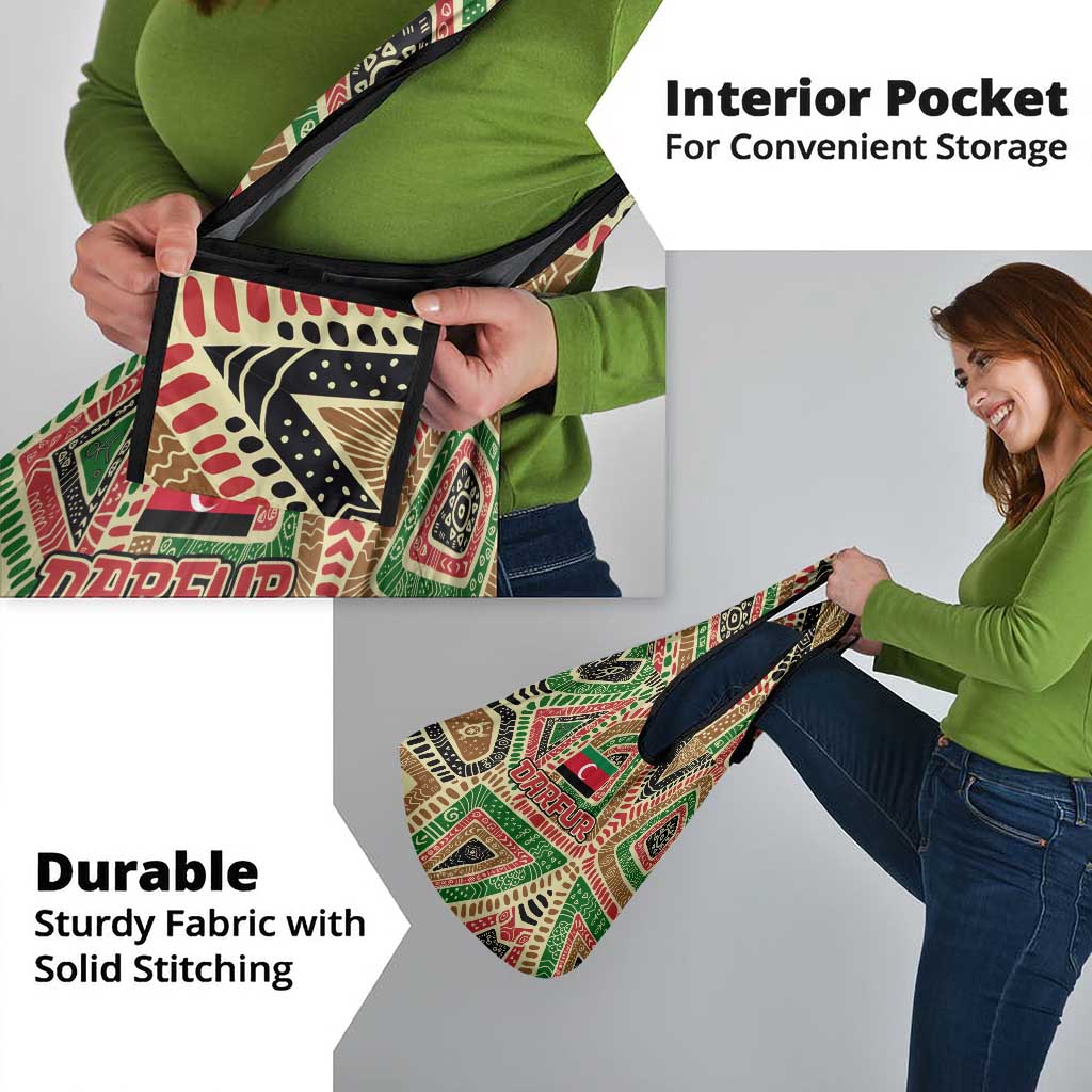 Darfur Sudan Grocery Bag with Red Green Beige Tribal Pattern - Wonder Print Shop