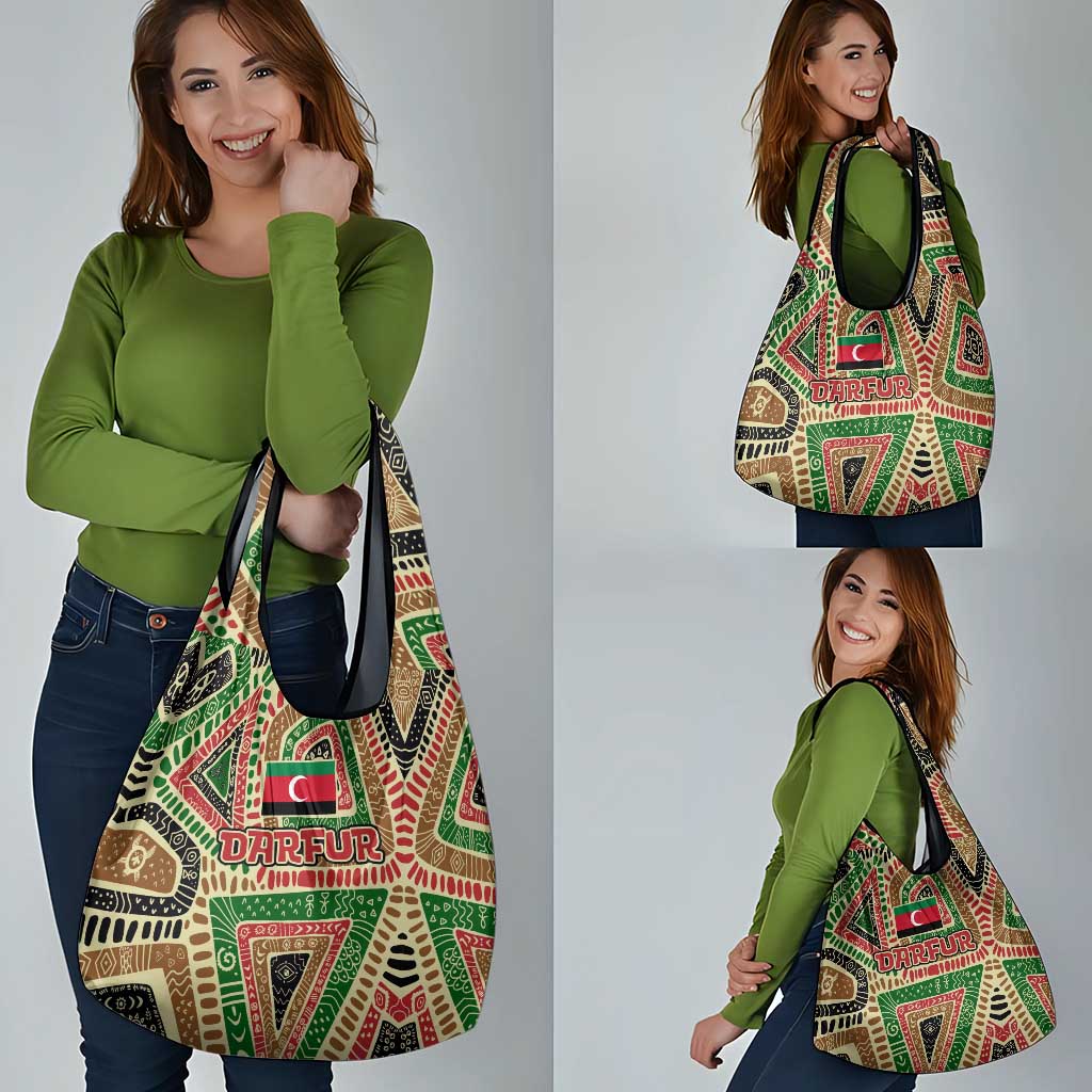 Darfur Sudan Grocery Bag with Red Green Beige Tribal Pattern - Wonder Print Shop
