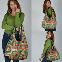 Darfur Sudan Grocery Bag with Red Green Beige Tribal Pattern - Wonder Print Shop